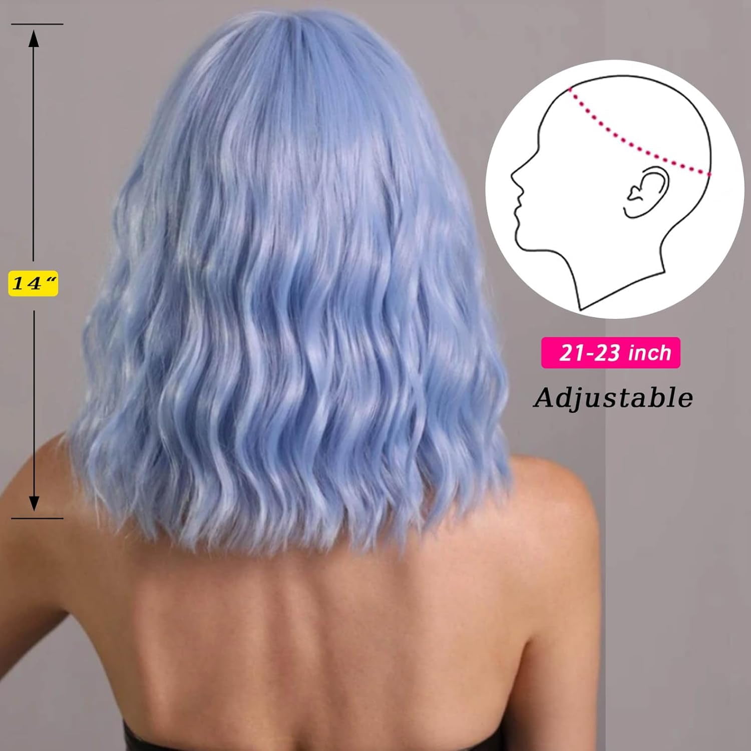 SUCS Black Wavy Wig with Bangs Soft Short Bob Wigs for Women Synthetic Shoulder Length Women's Curly Wigs