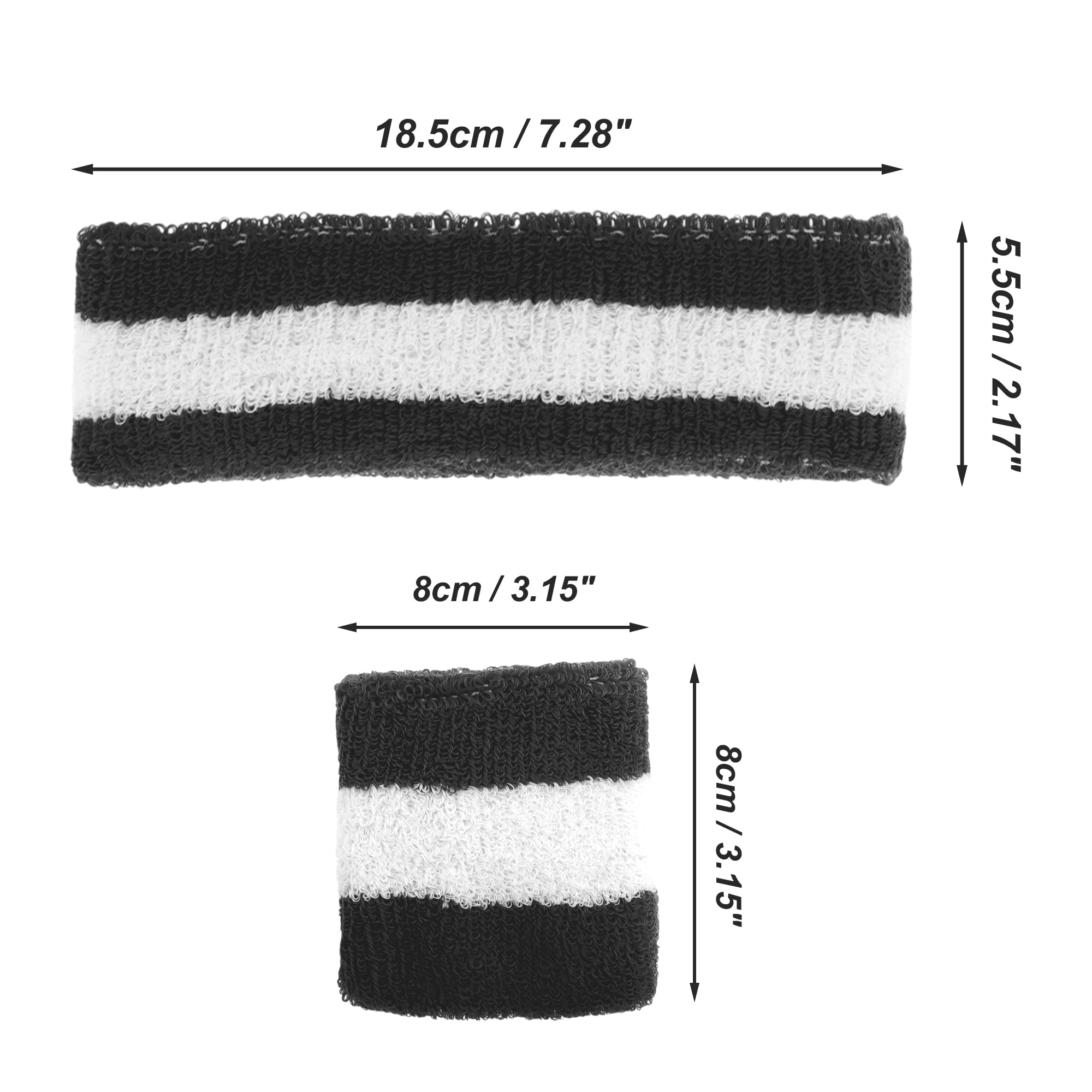 Unique Bargains 3Pcs Headband with Wristband Sweat Headband Black White
