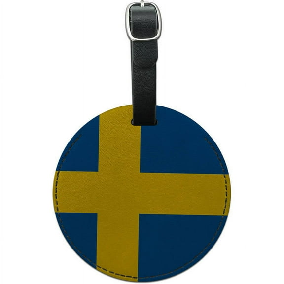 Sweden National Country Flag Round Leather Luggage ID Tag Suitcase Carry-On