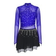 thumbnail image 3 of HULIJA Robe de Patinage Artistique pour Femmes Manches Longues en Mesh avec Strass Compétition de Danse Bleu Royal TG, 3 of 7