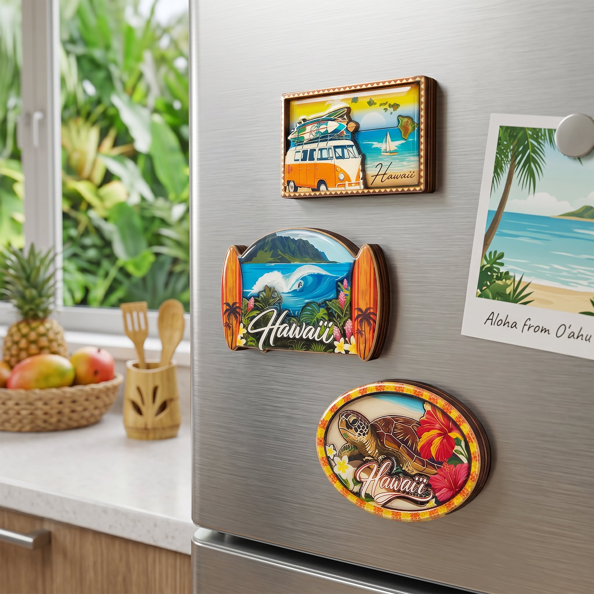 Island Reflections Hawaii Wood Epoxy Magnet Asst (3ct)