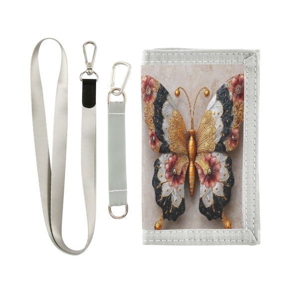 Cloth Wallet with Lanyard & Multiple Compartments Fashion Purse Zipper Clutch Bag for Cash Cards Coins Gorgeous Colors Butterfly