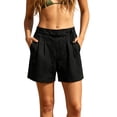 thumbnail image 2 of MLCDZ Womens Cotton Linen Shorts Casual Loose Summer Drawstring Elastic Waist Pleated Zipper Button Tailored Shorts Beach Vacation Versatile Short Pants, 2 of 8