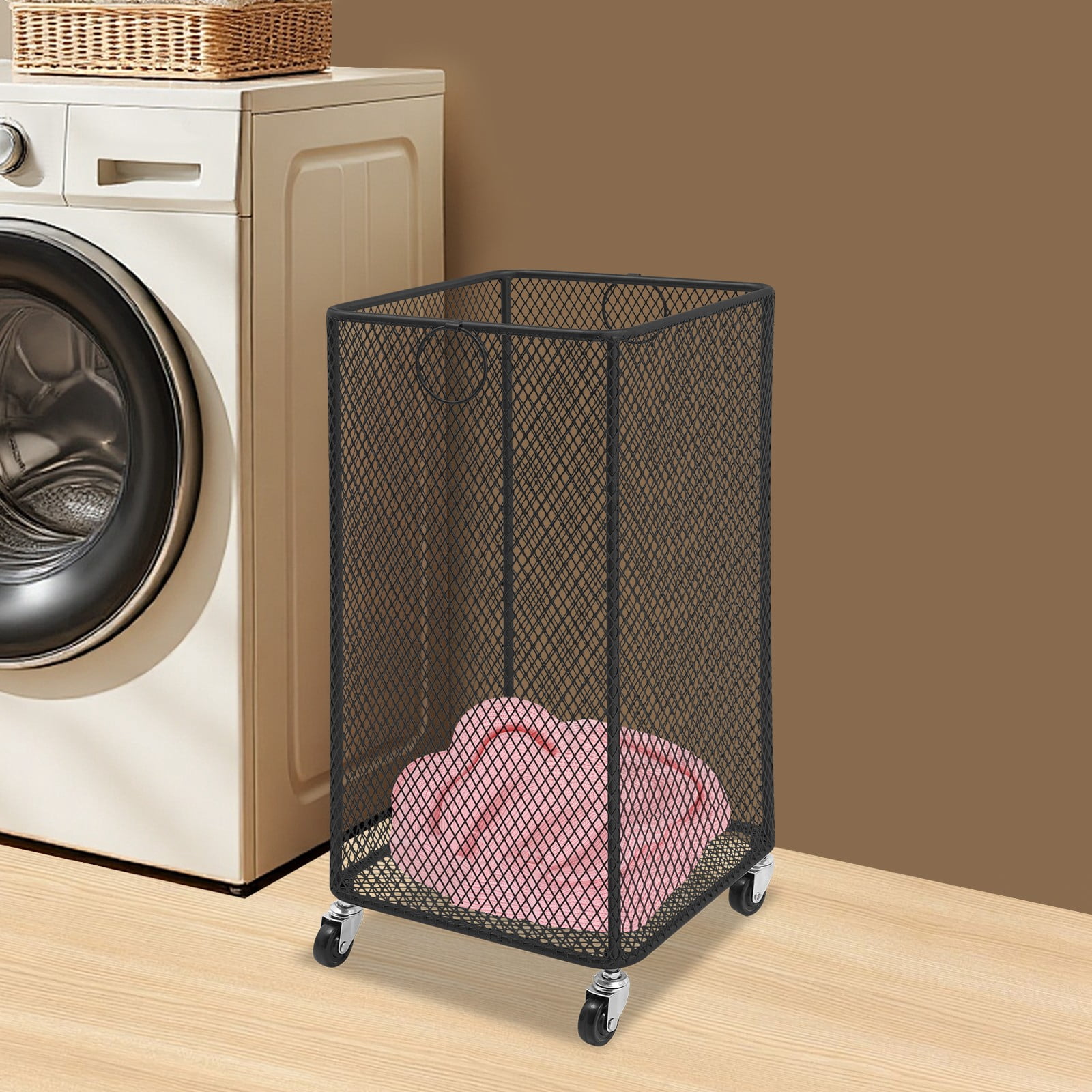 Rolling Laundry Basket, Black Laundry Basket, for Laundry Room, Balcony, Bathroom, Bedroom, Living Room, and More to Store Dirty Towels, Bedding, T-shirts, Pants, Skirts, Underwear, and Other Items