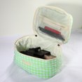 thumbnail image 5 of 1Pc Cotton Makeup Bag Large Travel Cosmetic Bag Aesthetic Cute Plaid Pattern Makeup Bag for Women Green, 5 of 7