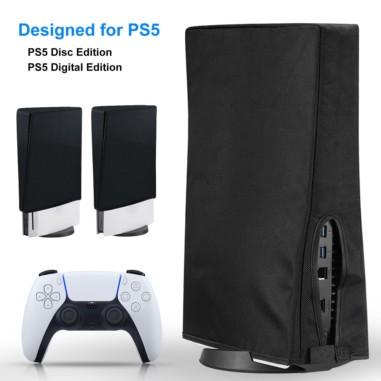 Black Protective Case Dust Sleeve Playstation 5 Digital Edition and Regular Edition Dust Cover for PS5 Console Waterproof Anti Scratch Fabric,Easy Access Cable Port 