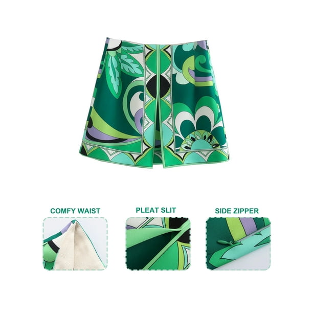 Carevas Women Printed Mini Skirt Side Zipper Holiday Beach Skirts
