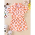 thumbnail image 3 of Suealasg Toddler Girl Boy Summer 2Pcs Outfits Checkerboard Print Short Sleeve Lapel Button Down Shirt Elastic Waist Shorts Sets 6M 1T 2T 3T 4T Baby Beach Outfits, 3 of 7