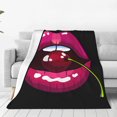 thumbnail image 1 of Labios con una cereza en la boca Nostalgia de los 80 Manta de microfibra ultra suave Mantas de microfibra para todas las estaciones Manta cálida para cama Silla Sofá Sala de estar Cuna 50 "X40", 1 of 7