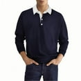 thumbnail image 2 of Elvqul Navy Shirts for Men Polo Long Sleeve Collared Business Casual Plain Clothes Dress Shirts, 2 of 3