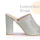 thumbnail image 4 of Glitter Slip on Mule Sandalias de tacón grueso para mujer Plateado US 9/UK 7/EU 42, 4 of 6