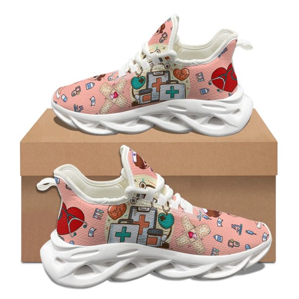 Zapatillas de deporte suaves con estampado de enfermera paramédica kawaii para mujer, zapatos casuales de punta redonda antideslizantes, resistentes a la suciedad, para otoño e invierno.