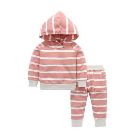 

Boys Outfit Sets Boys Cotton Striped Autumn Long Sleeve Pants Hooded Sweatshirt Set Clothes