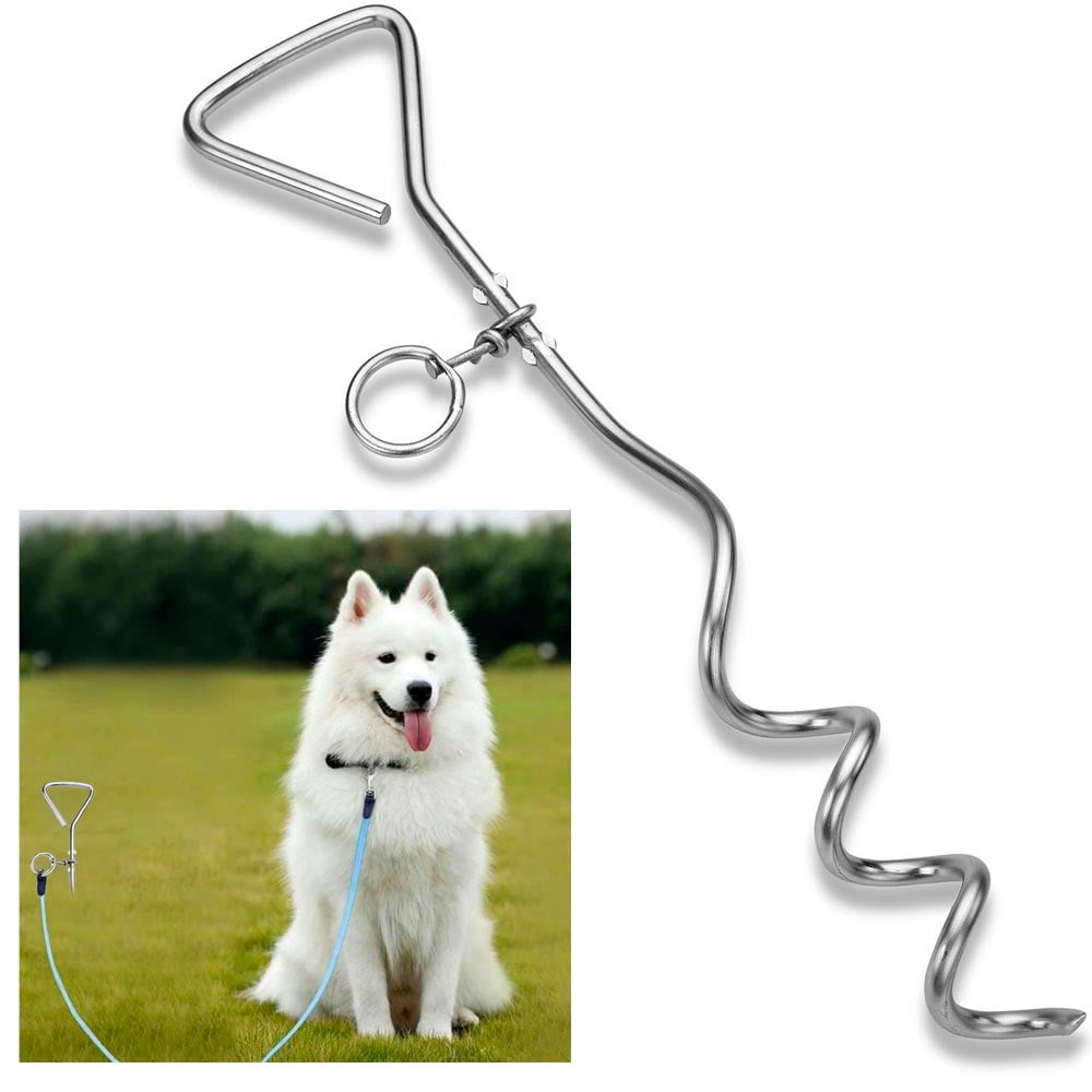 Pet Supply Cork-Screw Stake UEETEK Heavy Duty Dog Stake Silver Premium Steel Spiral Tie Out Stake for Dog Outdoor Camping Pet Leash Anchor Stake 