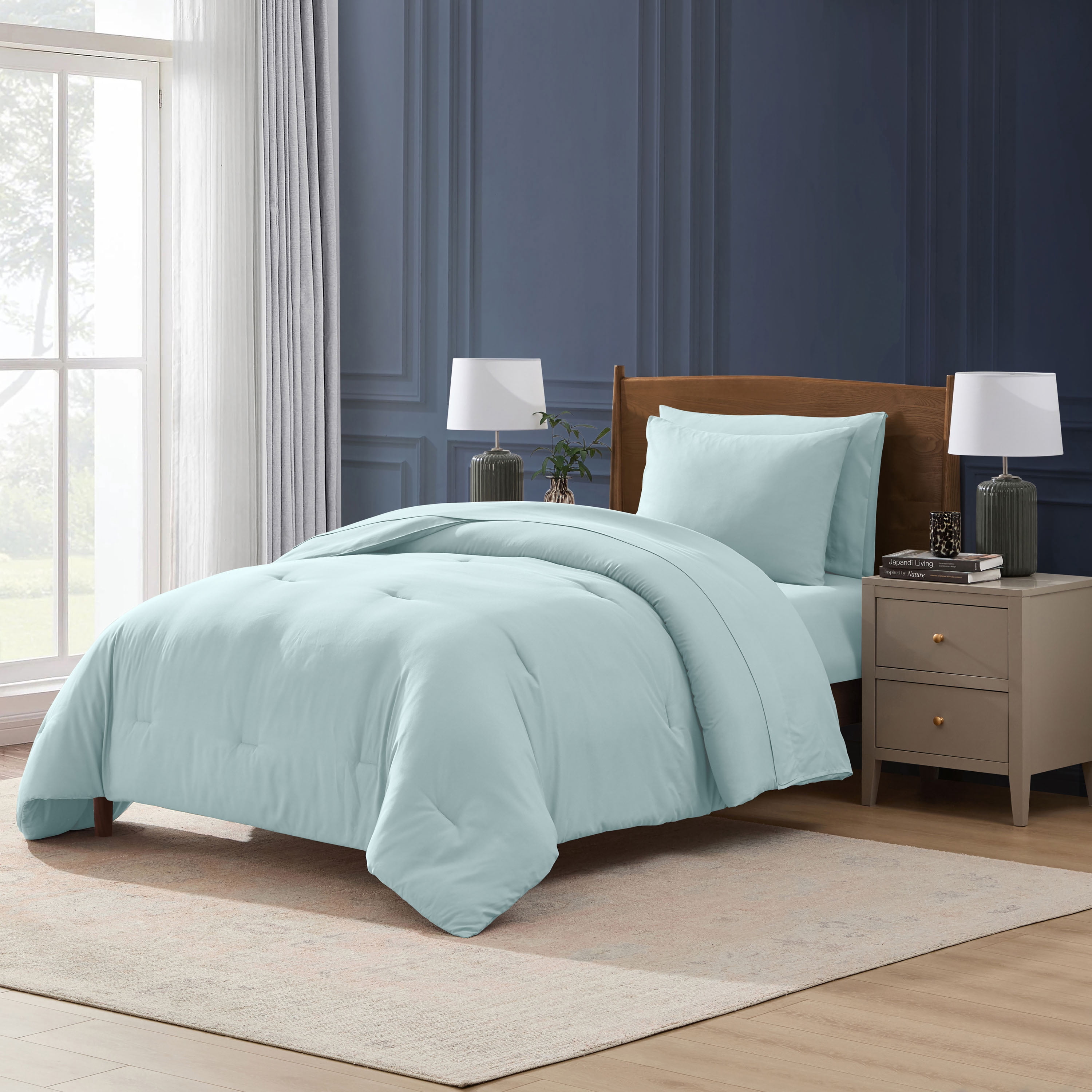 LammaLoe Twin Comforter Sets, 5 Piece Bed in a Bag, Ultra Soft Bedding Comforter Set with Sheets, All Season Bed Set, Light Baby Blue