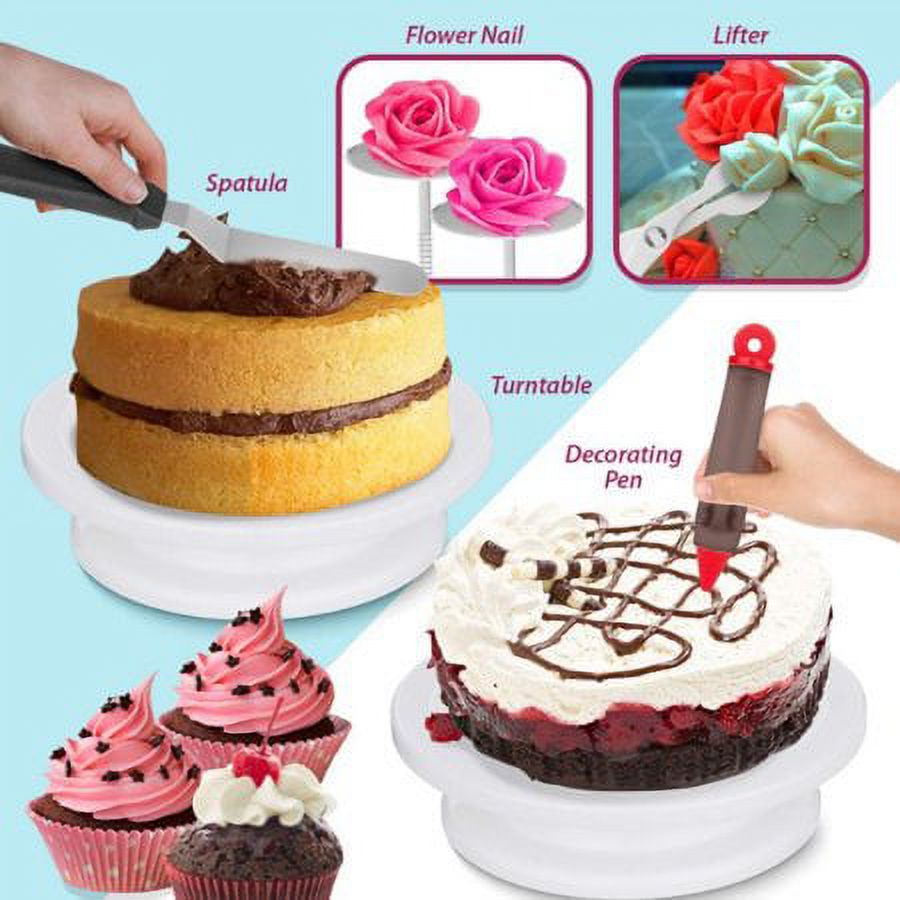 Copedvic 150pcs Cake Decorating Supplies Set, Cupcake Decorating Kit Baking Equipment Rotating Turntable Stand, Piping Nozzles and Bags, Cake Scrapers