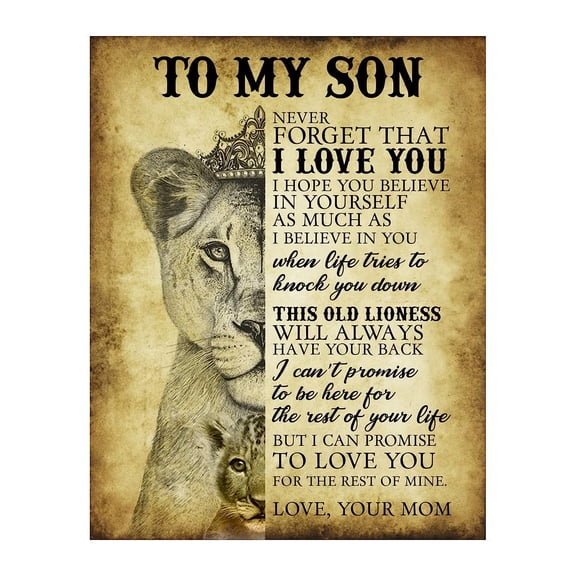 Aaheei To My Son Never Forget That I Love You - Motivational Wall Art Print - Wall Art Poster Print with Lioness Image for Boy’s Room, Family and Office Decor 8 x 10 in