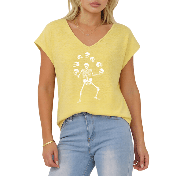 Giffimy Women's Juggling Skulls Skeleton V-Neck Sleeveless T-Shirt S-5XL Soft Casual Tank Top