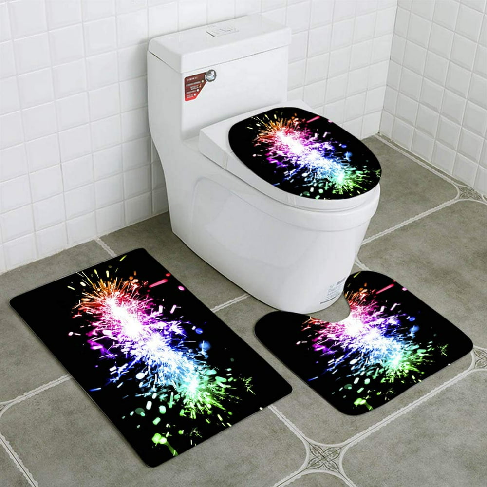 GOHAO Multi Colored Sparkler 3 Piece Bathroom Rugs Set Bath Rug Contour