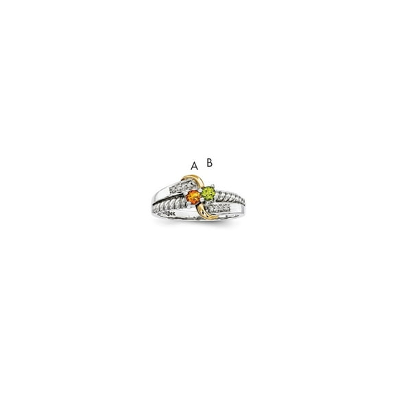 Sterling Silver & 14k Two-stone and Diamond Mother's Ring Semi-Mount - Size 5