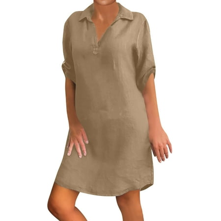 

Bayaoman Womens Dresses Casual Button Decoration Ethnic Loose Flared Skirt A-Line Maternity Dress