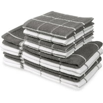 MALLOWEX Kitchen Towel and Dishcloth Set, Pack of 8 | 12 x 12 and 16 x 26 Inches | Super Soft and Absorbent | 100% Cotton Dish Rags for Drying Dishes | Light Grey