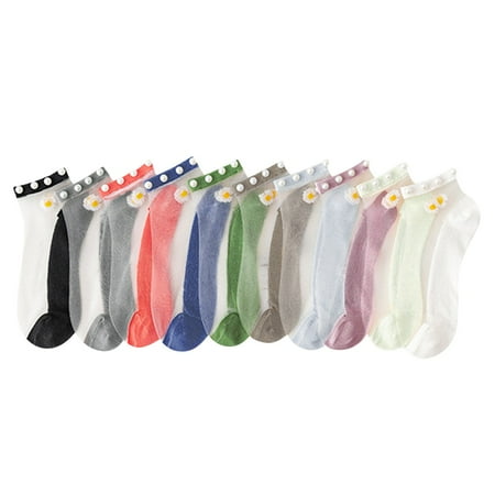 

christmas socks for women 10 Pairs 10PCS Women Casual Cute Little Daisy Mesh Splice Beaded Breathable Short Socks