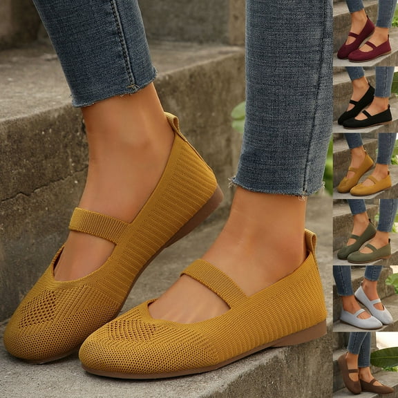 Miluxas Slip on Walking Shoes for Women Casual Tennis Sneakers Sports Shoe Fashion Breathable Solid Color Flat Shoes Yellow 9.5(43)