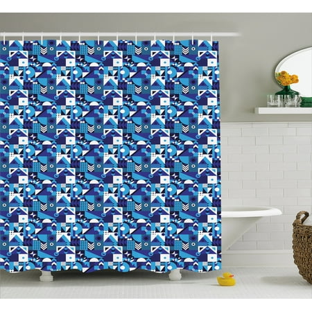 Contemporary Shower Curtains Navy Blue Shower Curtain, Contemporary Geometric Mosaic with Rich Modern and Abstract Shapes, Fabric Bathroom Set with Hooks, 69W X 70L Inches, Violet Pale Blue White, by Ambesonne ()