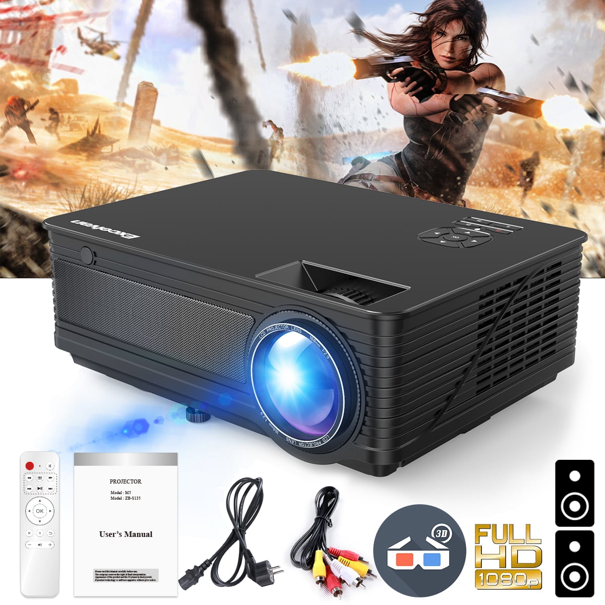 Excelvan 2018 Upgraded M5 LED Projector, 30 Lumens Brighter