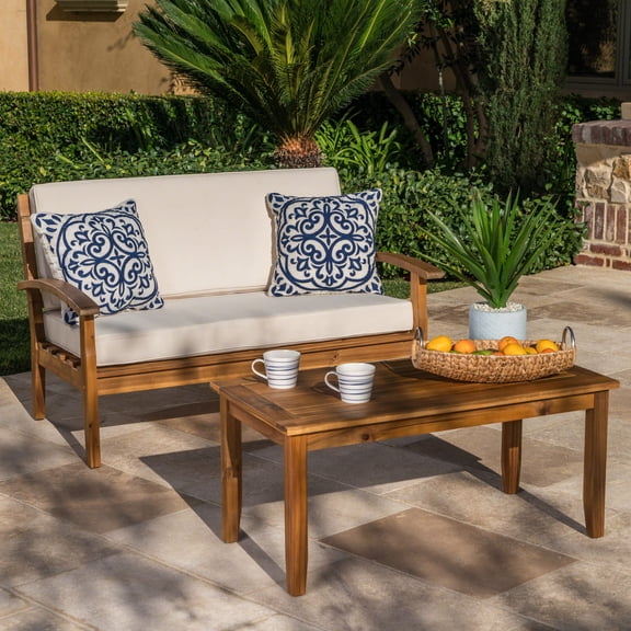 Acacia wood and water-resistant loveseat / Improves patio experience