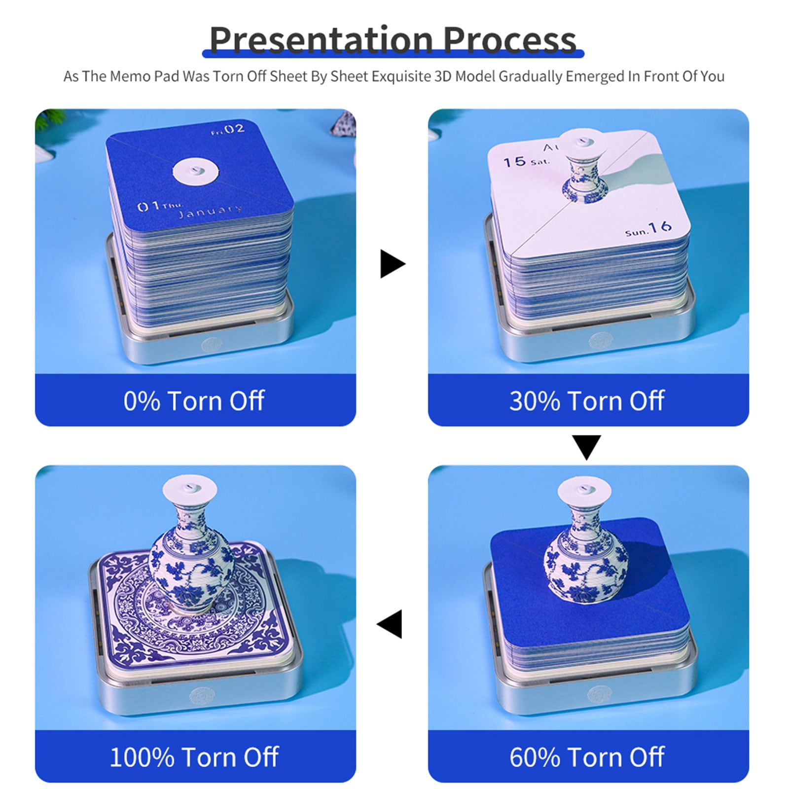 2026 3D Paper Sculpture Calendar Featuring traditional Blue And White Design Crafted For Study Area Table Display