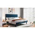 thumbnail image 4 of Sifurni King Bed Frame Upholstered Platform Bed with Adjustable Headboard, No Box Spring Needed, Blue, 4 of 9