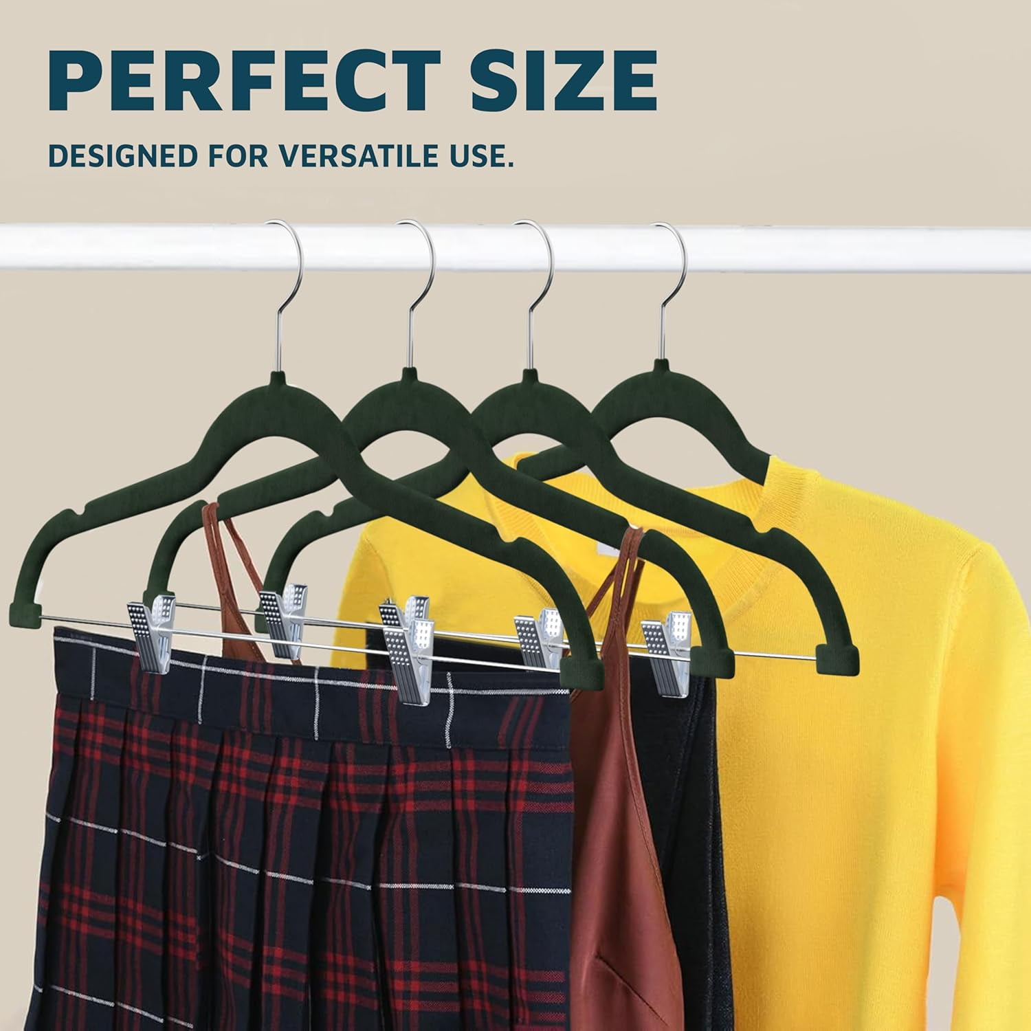 Lifemaster Velvet Skirt Hangers – With Adjustable Clips, 360 Degree Swivel Hook, and Non-Slip Shoulder Notch, Holds Up To 10 lbs, For Organizing Skirt, Pants, Dress, and Clothes, Pack of 30, Green
