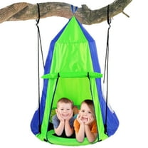 SereneLife 40" Kids Hanging Tent Swing, Outdoor Saucer Swing with Rope Straps (Green)