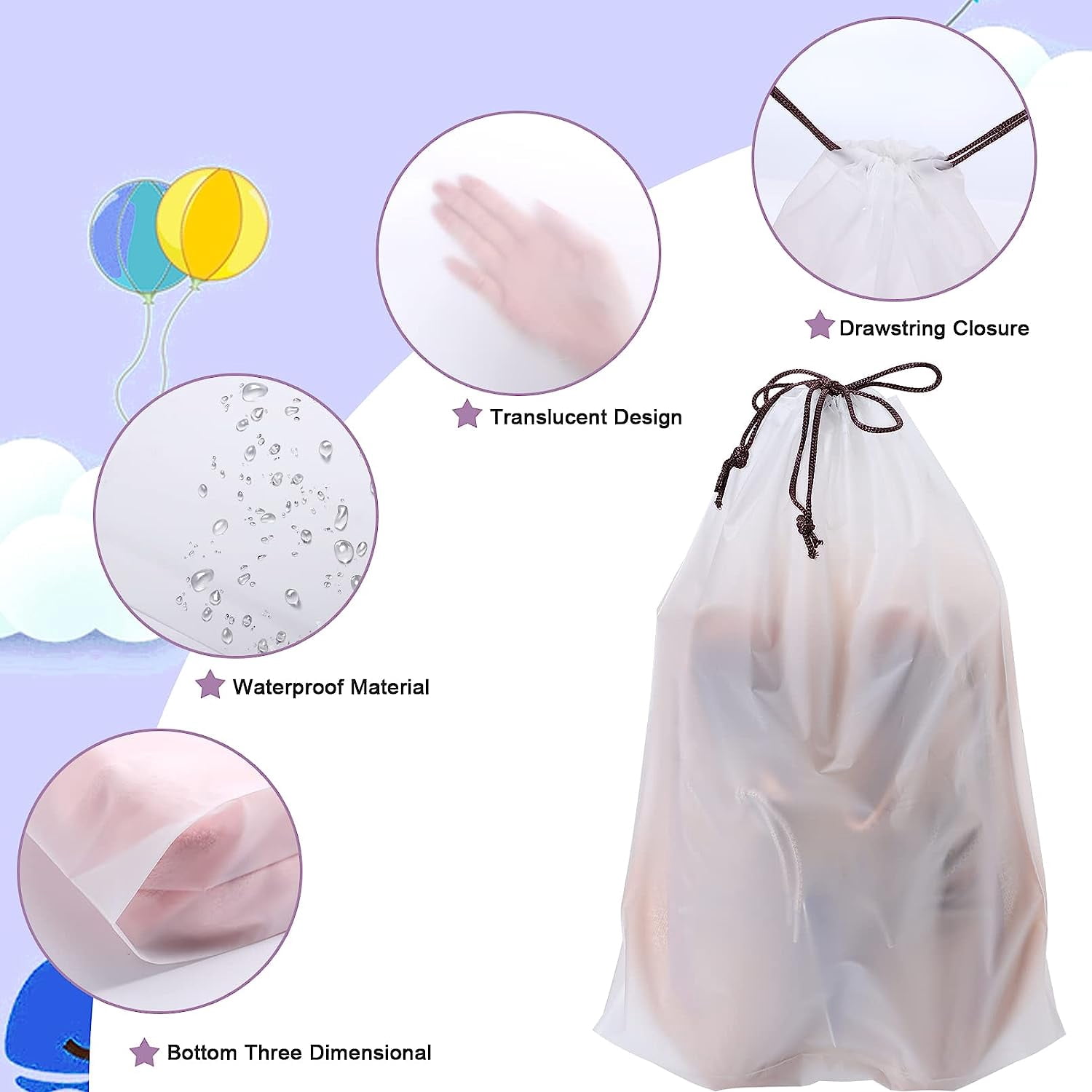 50 Pack Shoe Bags for Travel,Portable Travel Shoe Bag,Large Clear Shoes Pouch Storage Packing Organizers with Drawstring,Dustproof & Waterproof Shoe Storage Bags for Women and Men