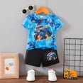 thumbnail image 2 of HCNTES Toddler Boy Summer Outfit Monster Truck Tie Dye Short Sleeve Tee and Printed Shorts 2-Piece Set for Car Themed Parties and Outdoor Playdates, 2 of 9