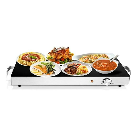 Electric Warming Tray 22x14 Inch, Adjustable Temperature Food Warmer for Parties & Buffets, Tempered Glass Top, Cool-Touch Handles