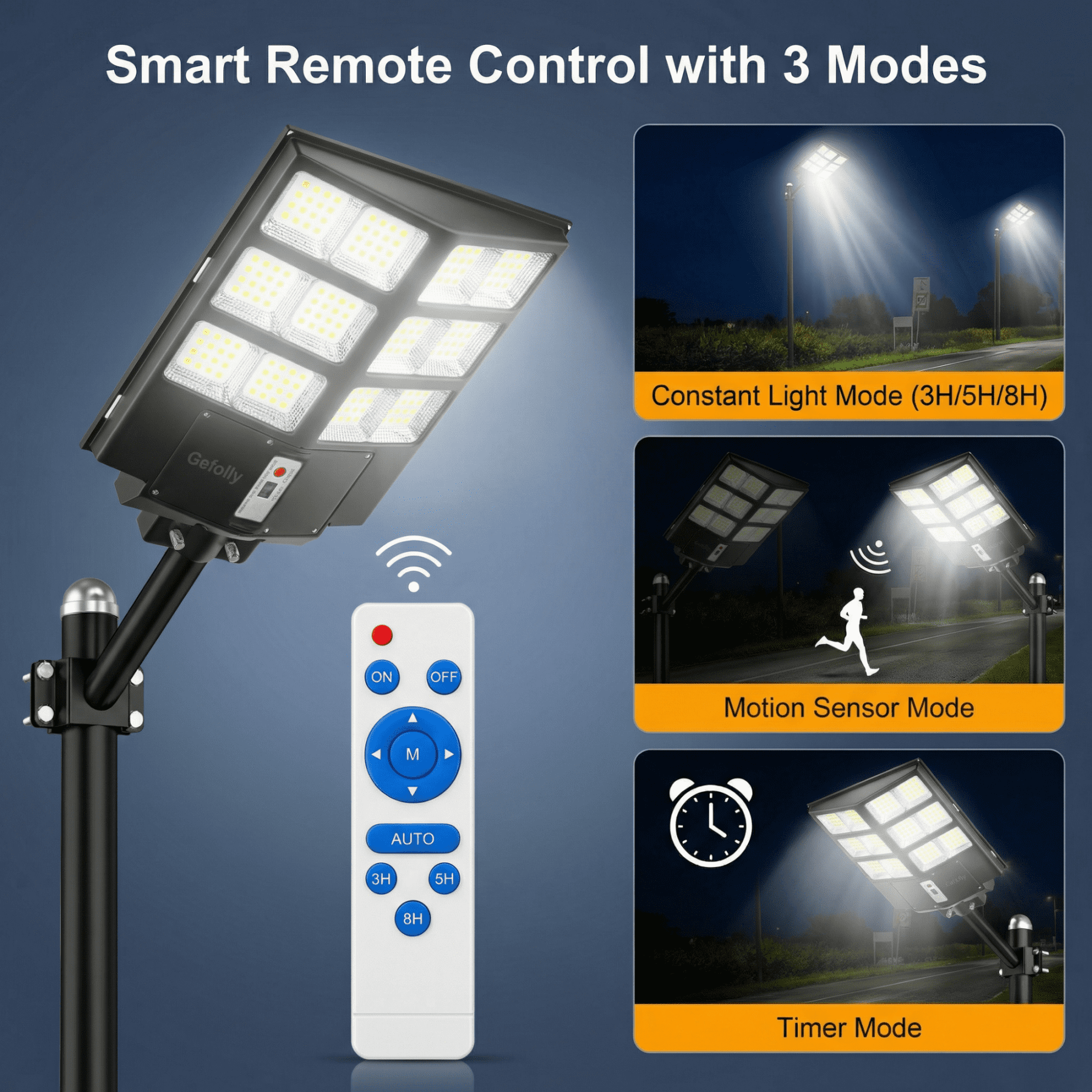 Gefolly Super Bright Solar Street Lights Waterproof Motion Sensor LED Solar Parking Lot Lights Street Lamp Solar Lights--6000W/1350000 LM