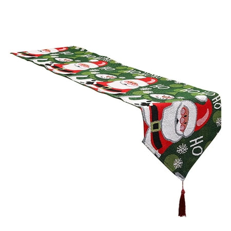 

Christmas Table Runner 13*70in Christmas Tree Santa Claus Pattern Tablecloth Christmas Decorations for Holiday Kitchen Wedding Decoration