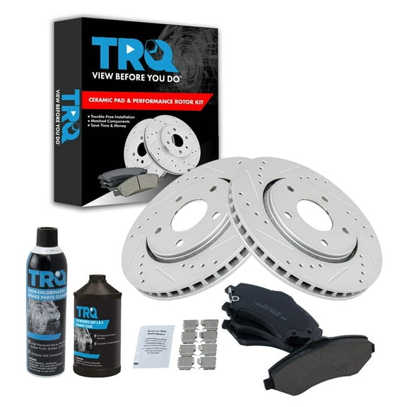 TRQ Front Performance & Brake Rotor & Ceramic Pad Kit w/Chemicals BKA17915 Fits select: 2008-2016 CHRYSLER TOWN & COUNTRY, 2008-2016 DODGE GRAND CARAVAN