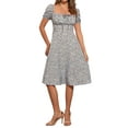 thumbnail image 2 of INSPIRE CHIC Women's Smocked Dress Square Neck Ruffled Hem Floral Dress L Gray Blue, 2 of 6