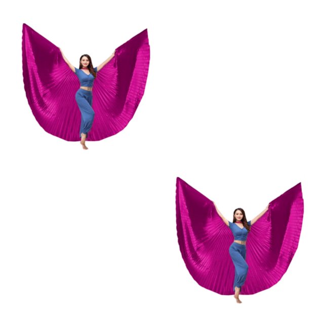 Monstrate Ala de danza del vientre con palo telescópico Disfraces para adultos Profesional para actuaciones Carnaval Espectáculos Festivales Rosa roja 2piezas