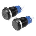 thumbnail image 1 of Ofertas únicas 2 uds 16mm Interior del coche interruptor de botón momentáneo botón de inicio redondo SPST 1NO AC 12-24V luz blanca, 1 of 1