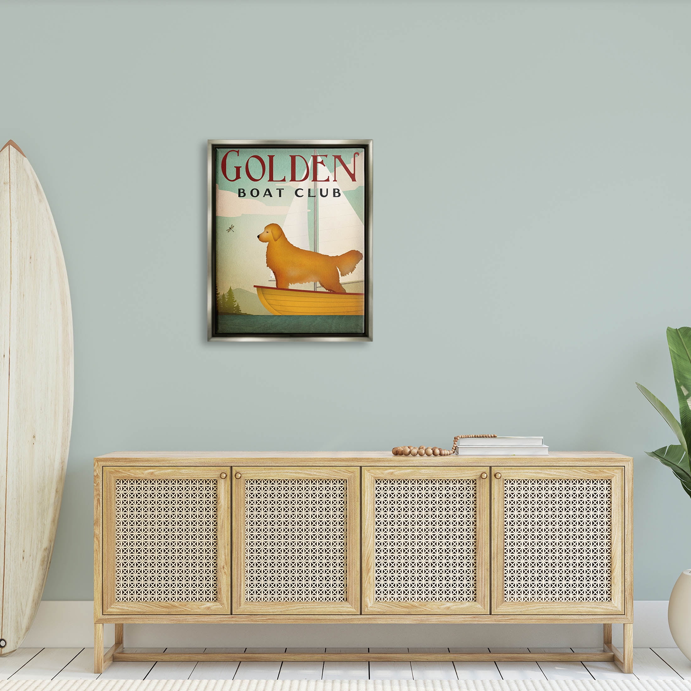 Stupell Industries Boat Club Dog Sailing Graphic Art Luster Gray Floating Framed Canvas Print Wall Art, Design by Ryan Fowler