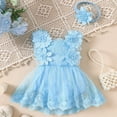 thumbnail image 2 of NIEWTR Baby Girl First Birthday Party Dress Cake Smash Outfit Newborn Princess Tulle Tutu Romper Puff Short Sleeve Bodysuit(A-Sky Blue,3-6 Months), 2 of 7
