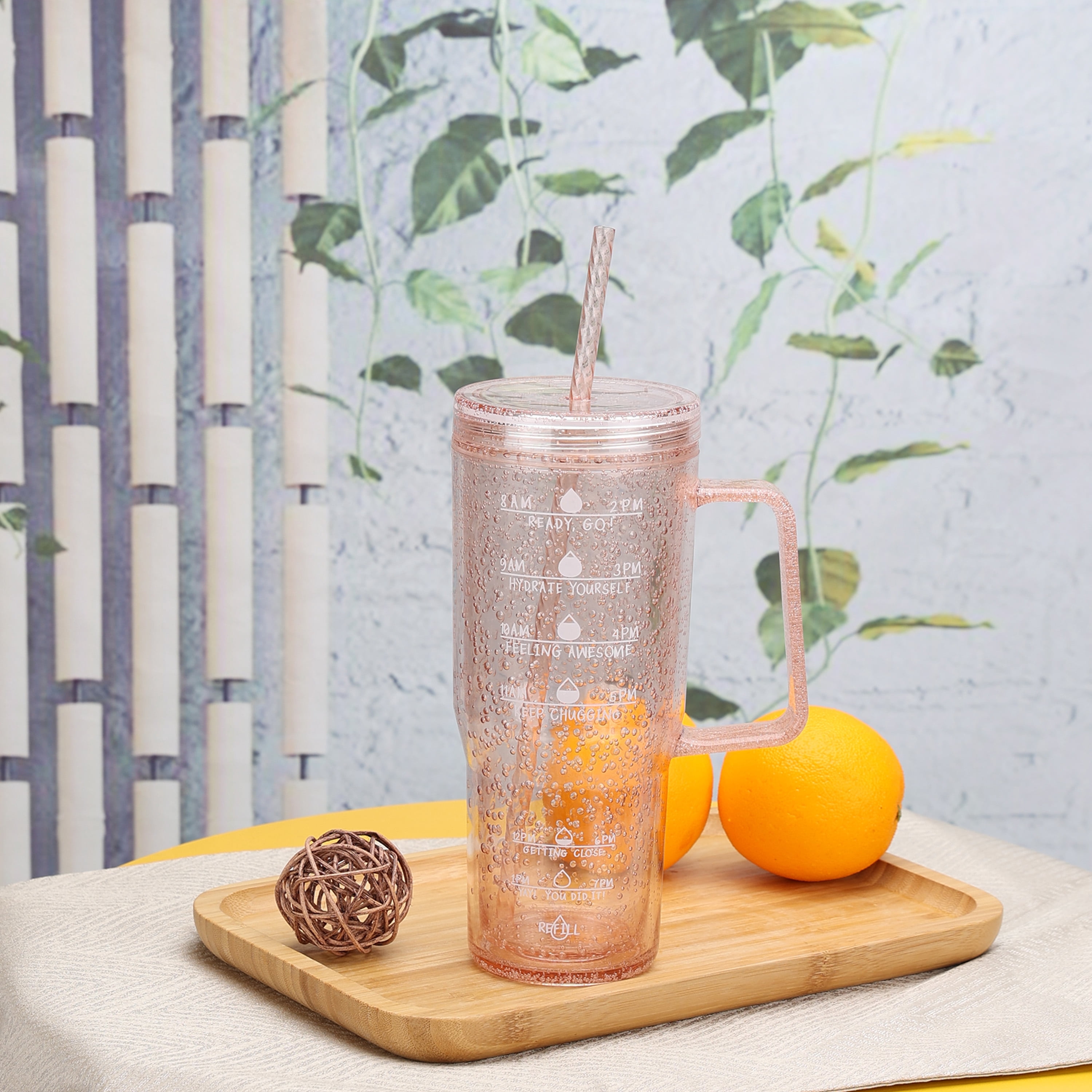 Mainstays 30 oz Pink Bubble Pattern Tumbler with Handle