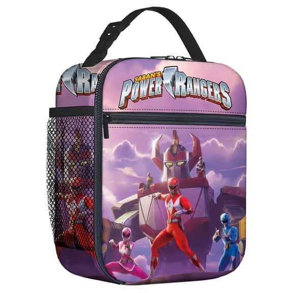 For Power Rangers TV Series Themed Insulated Lunch Bag – Reusable Water Resistant Cooler Tote, with Mesh Side Pocket and Zipper, Lunch Box Size 8.66x4.33x10.24 Inch for Camping, Trips, Picnics