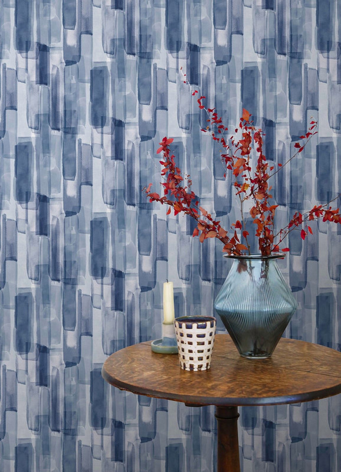 Mr. Kate Watercolor Glass Dark Blue Peel and Stick Wallpaper