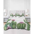 thumbnail image 2 of Quilts Twin Size Bedding Set, Green Cactus Tropical Lightweight Quilted Comforter, Grey Wooden Summer Soft Reversible Bedspread Coverlet with Pillow Covers for All Season, 68" x 86", 2 of 7